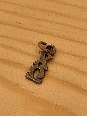 Chi Omega XΩ Sorority Lavalier Pendant Silver Greek Letter Charm Vintage Y2K